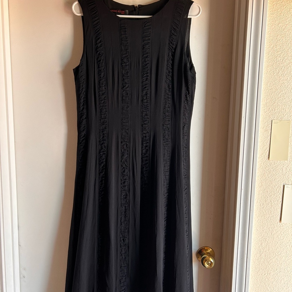 Anne Klein Black Sheath Midi Dress Scoop Neck Sleeveless